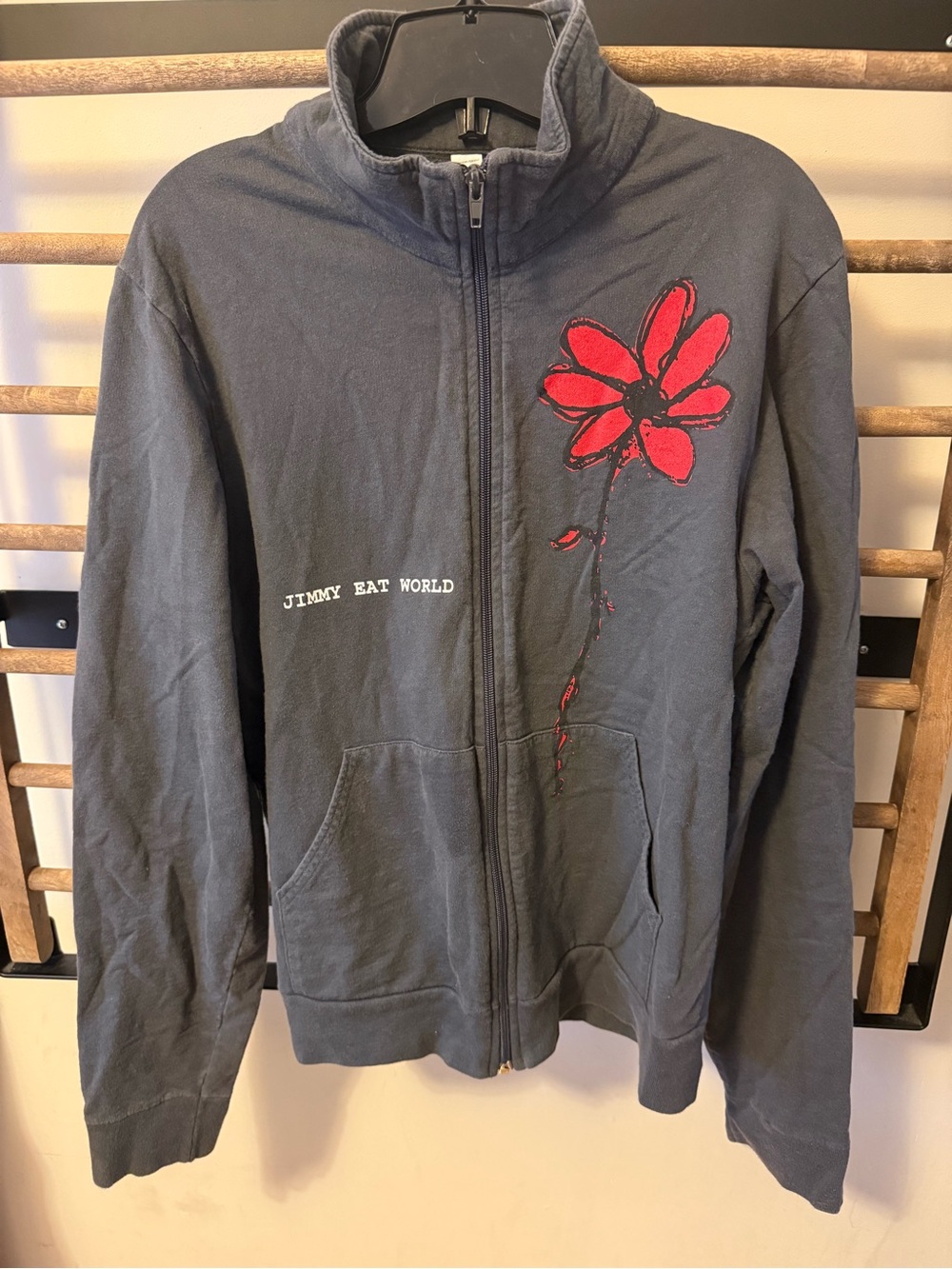 Vintage Jimmy Eat World Gray Zip-Up Jacket with Red Flower